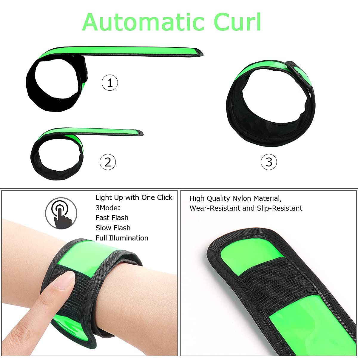 esonstyle Pack of 6 LED Light Up Band Slap Bracelets Night Safety Wrist Band for Cycling Walking Running Concert Camping Outdoor Sports
