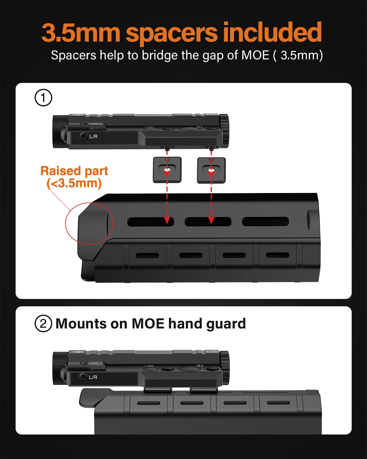 TOUGHSOUL Mlok Picatinny Tactical Flashlight Green Red Laser Sight Combo, 2400 Lumen Max Light with Momentary Strobe Function Rchargeable Battery Included (Red Laser)