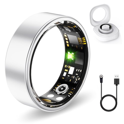Smart Health Rings for Women Men, Fitness Tracker with Heart Rate, Blood Oxygen, HRV, Sleep Tracker, Step Tracker, No Subscription Fee, IP68 Waterproof Smart Ring for iphone & Android (Silver 10#)