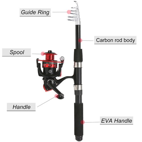 Tripquips Fishing Rod, 6.9ft 2Pcs Telescopic Fishing Rods Set, Carbon Fiber Fishing Pole, 2PCS Spinning Rod and Reel Combo with Carrier Bag Freshwater Fishing Rod and Reel Combos Kits Fishing Gear-Red