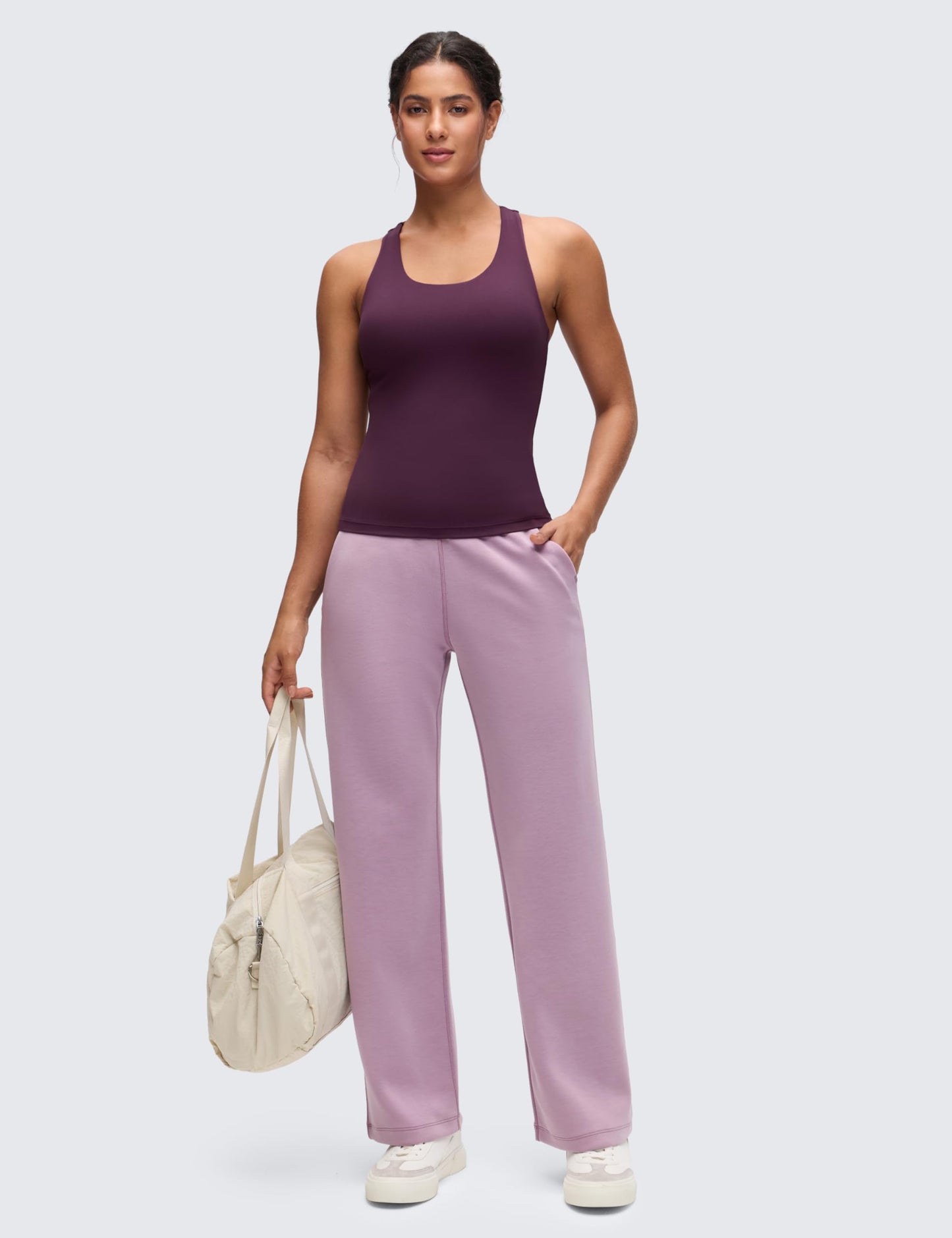 CRZ YOGA Butterluxe Workout Racerback Tank Tops for Women - Padded Athletic Spandex Yoga Shirts with Built in Bra Deep Purple Medium