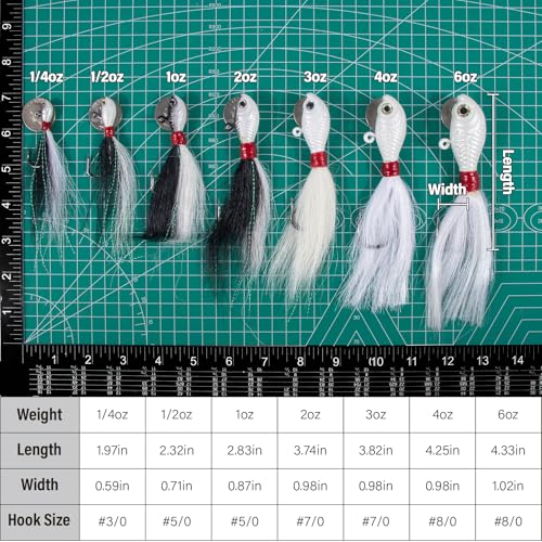 Saltwater Freshwater Bucktail Jig Lure Set - White 3 Pack 1/2 oz