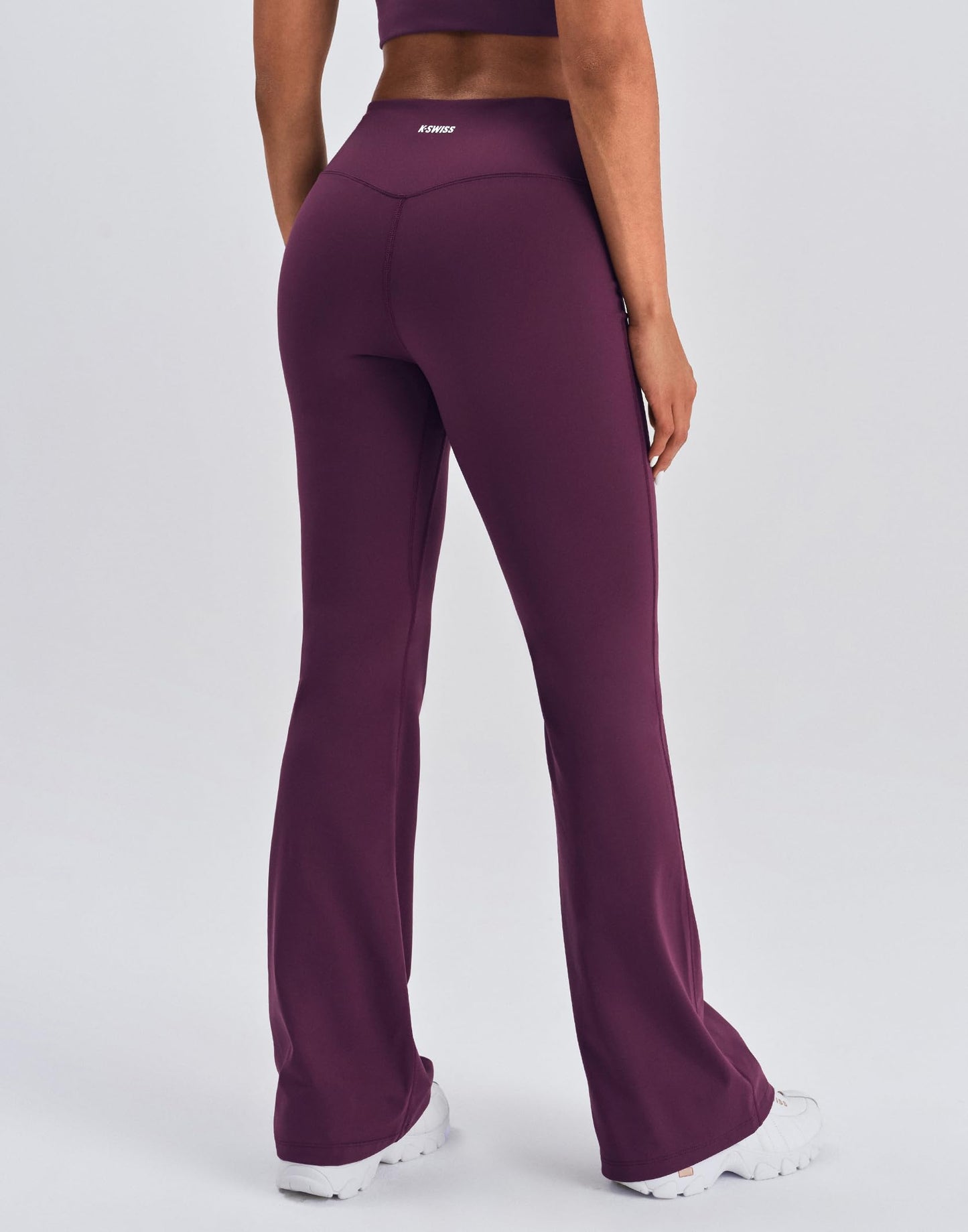 K-Swiss Flare Leggings for Women 32" - High Waist Wide Leg Bell Bottom Bootcut Yoga Pants for Casual Lounge, Purple/MISC M