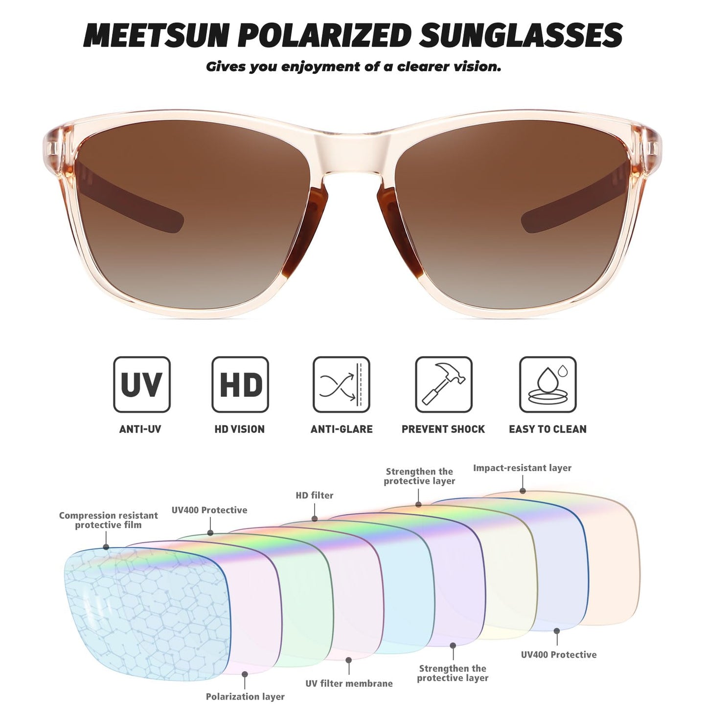 MEETSUN Polarized Sports Sunglasses for Women Men Driving Running Cycling Fishing Sun Glasses UV400 Protection Light Brown Frame-Gradient Brown Lens
