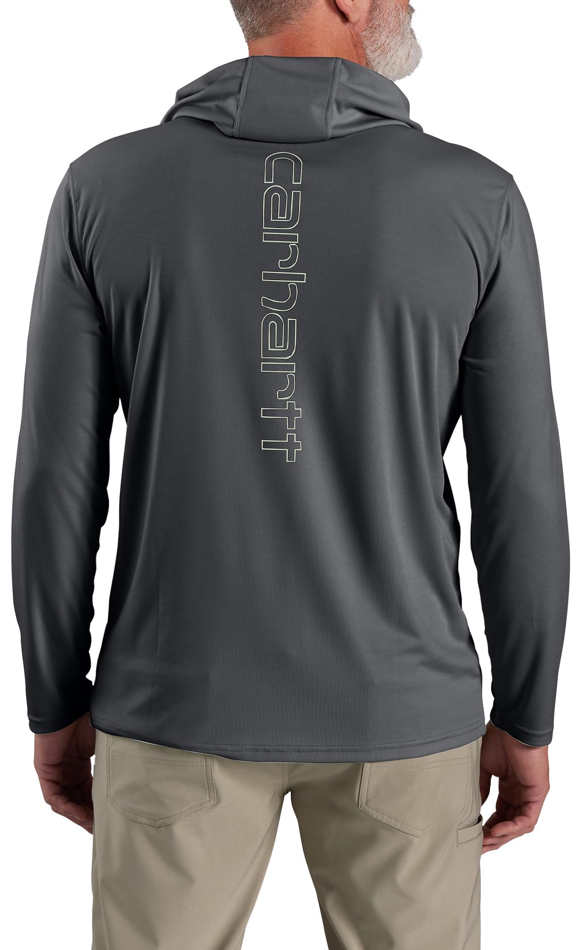 Carhartt Men's Force Sun Defender™ Lightweight Long-Sleeve Hooded Logo Graphic T-Shirt, Steel, X-Large/Tall