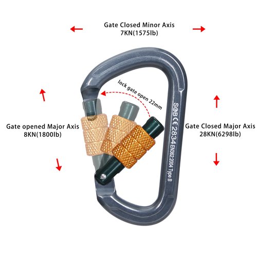 SOB Auto Locking Climbing Carabiner Clips 2Pack 28KN Heavy Duty Asymmetrical Carabiner Connector Used for Rappelling Gear Rescue Outdoor Projects Dog Leash (D-2)
