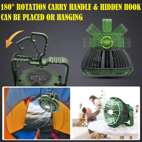 ayamaya Rechargeable Camping Tent Fan with LED Light, Remote Control, 7800mAh Portable Camping Lantern Fan USB Desk Ceilling Fan for Car, Office, Hurricane Emergency Survival