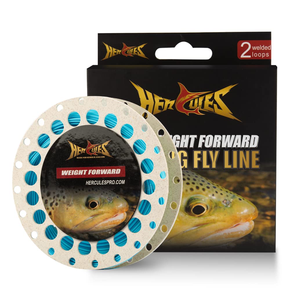 HERCULES Fly Fishing Line Floating Weight Forward Fly Line with Double Welded Loop, Teal Blue, WF5F 100FT