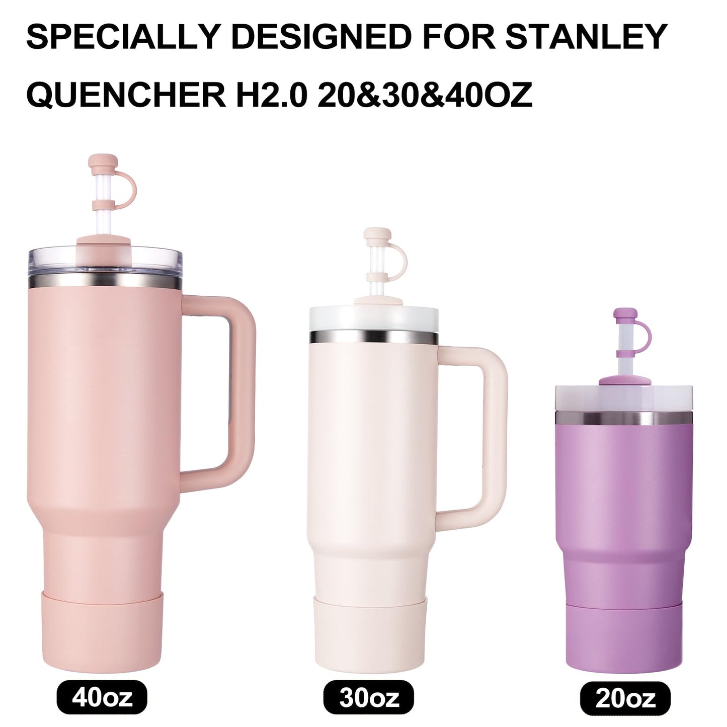 HYZ 8 Piece Accessories for Stanley Cup, Silicone Spill Proof Stopper Set and Protective Boot Including Straw Cover Cap for Stanley H2.0 20oz 30oz 40oz Tumbler, Pink Dusk