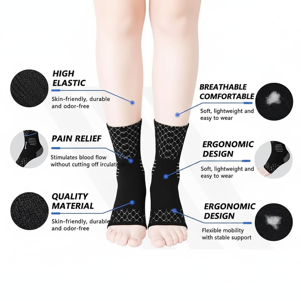 Compression Socks for Plantar Fasciitis, Achilles Tendonitis, Arthritis Relief - Ankle Brace Compression Sleeve with Foot Arch Support, Ankle Wrap for Women, Men, Swelling & Heel Pain Relief - Black (1 Pair) (Small/Medium)