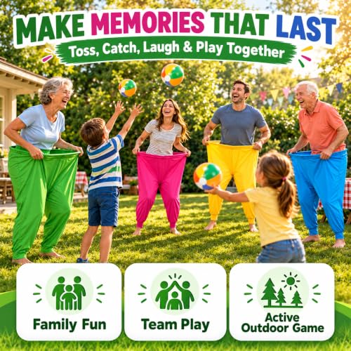 Outdoor Yard Game with Giant Pants and 48 Balls - Variation of Yellow, Green, Blue, Pink