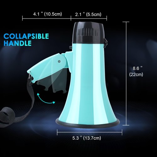MyMealivos Portable Megaphone Bullhorn 20 Watt Power Megaphone Speaker Voice and Siren/Alarm Modes with Volume Control and Strap (Teal)…