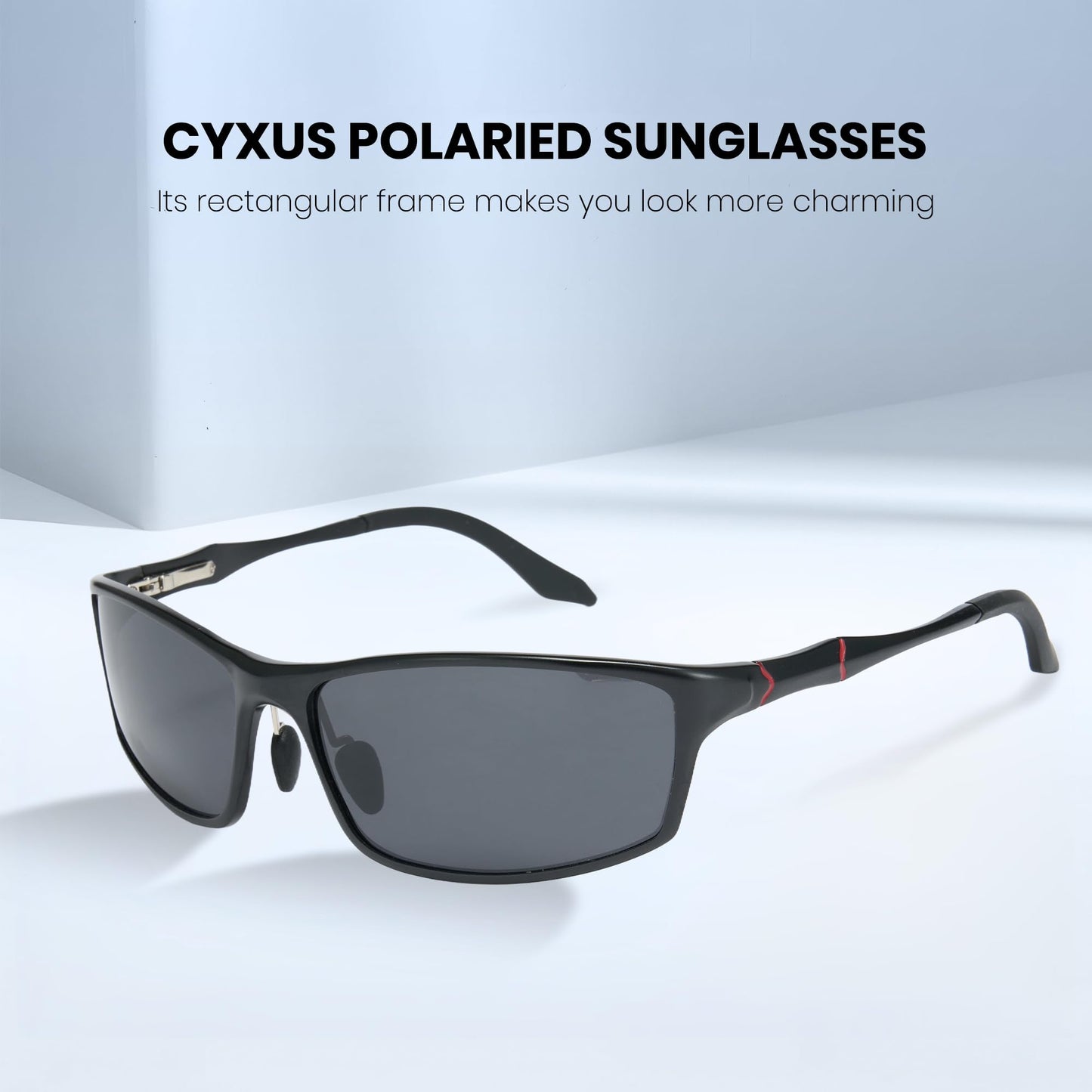 Cyxus Square Polarized Sunglasses for Men Ultralight Metal Sun Glasses Driving Fishing Golf Sports UV400 Protection Black