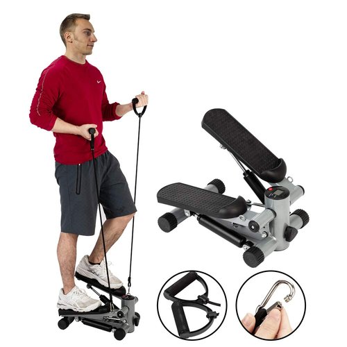 UDeuxff Mini Stair Stepper with Resistance Bands, Hydraulic Exercise Stepper for Home Fitness, 220LBS Capacity, LCD Monitor for Workout Tracking