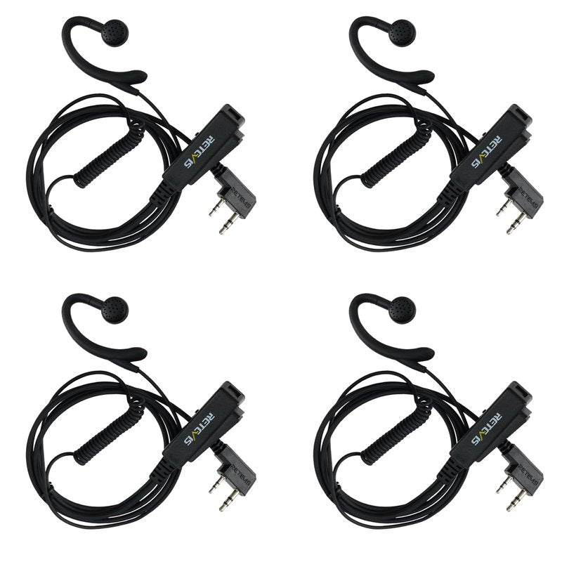 Retevis Walkie Talkie Headset with Mic, G-Type, Big PTT, 2 Pin, for RT22 RT68 RT21 H-777 RT27 RT68H, Compatible with BAOFENG 888S, Pxton, Kenwood Walkie Talkie, Walkie Talkie Earpiece(4 Pack)