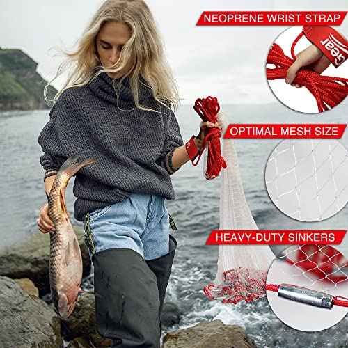 BasicGear Cast Net | 3ft-12ft Radius, 3/8 or 1/4 inch Mesh for Freshwater and Saltwater Bait Fish| Professional Grade and Upgraded Material | Throw Style