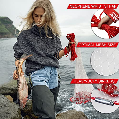 BasicGear 8ft Radius Cast Net - Zinc Iron Sinkers & 3/8" Mesh for Bait Fishing