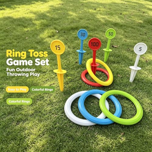 Outdoor Kids Ring Toss Game Set - Colorful Lawn Play for Ages 3+