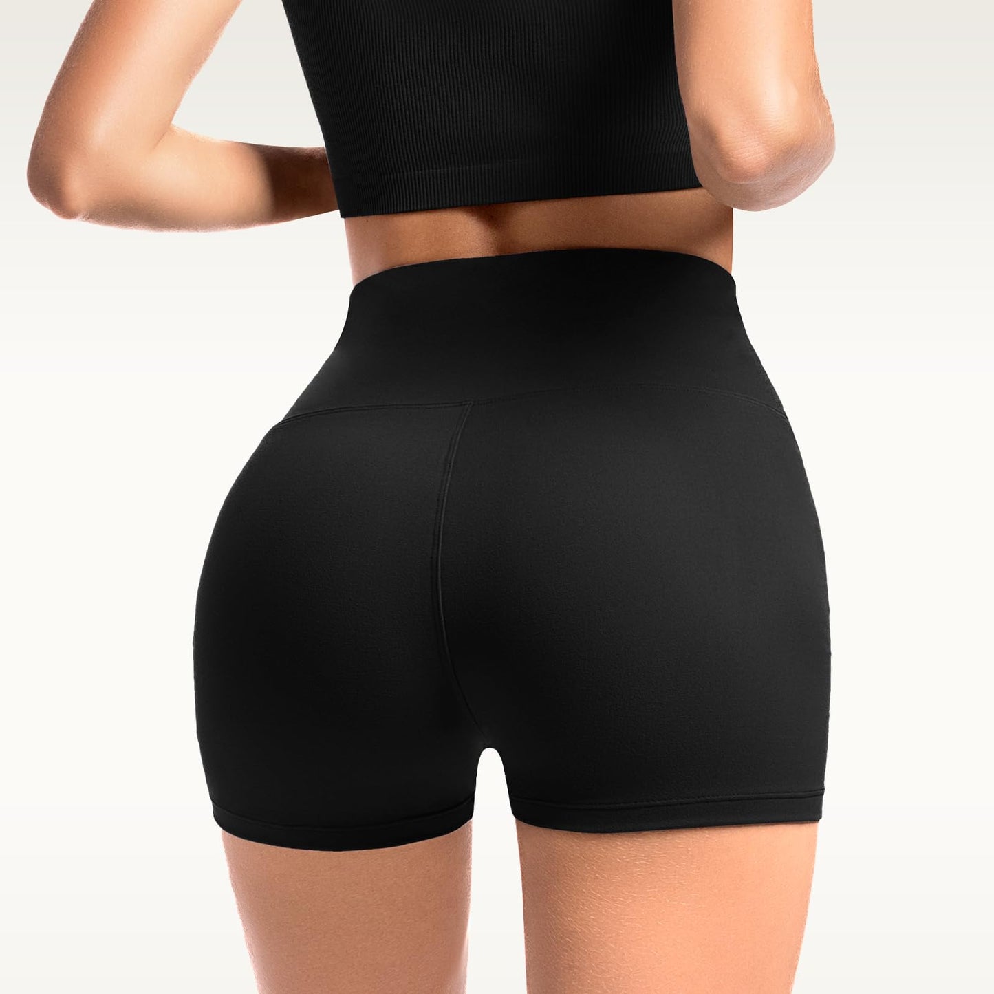 Leafigure 2 Pack Womens Biker Shorts with Pockets - 4" High Waisted Yoga Gym Running Workout Booty Shorts Black/Black S-M
