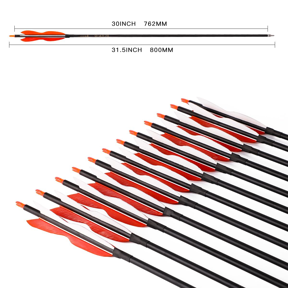 31" Carbon Hunting Arrows Archery Target Practice Arrows with 5" Turkey Feathers Spine 500 for Recurve Bow and Compound Bow(Pack of 12) (7.8MM Orange)