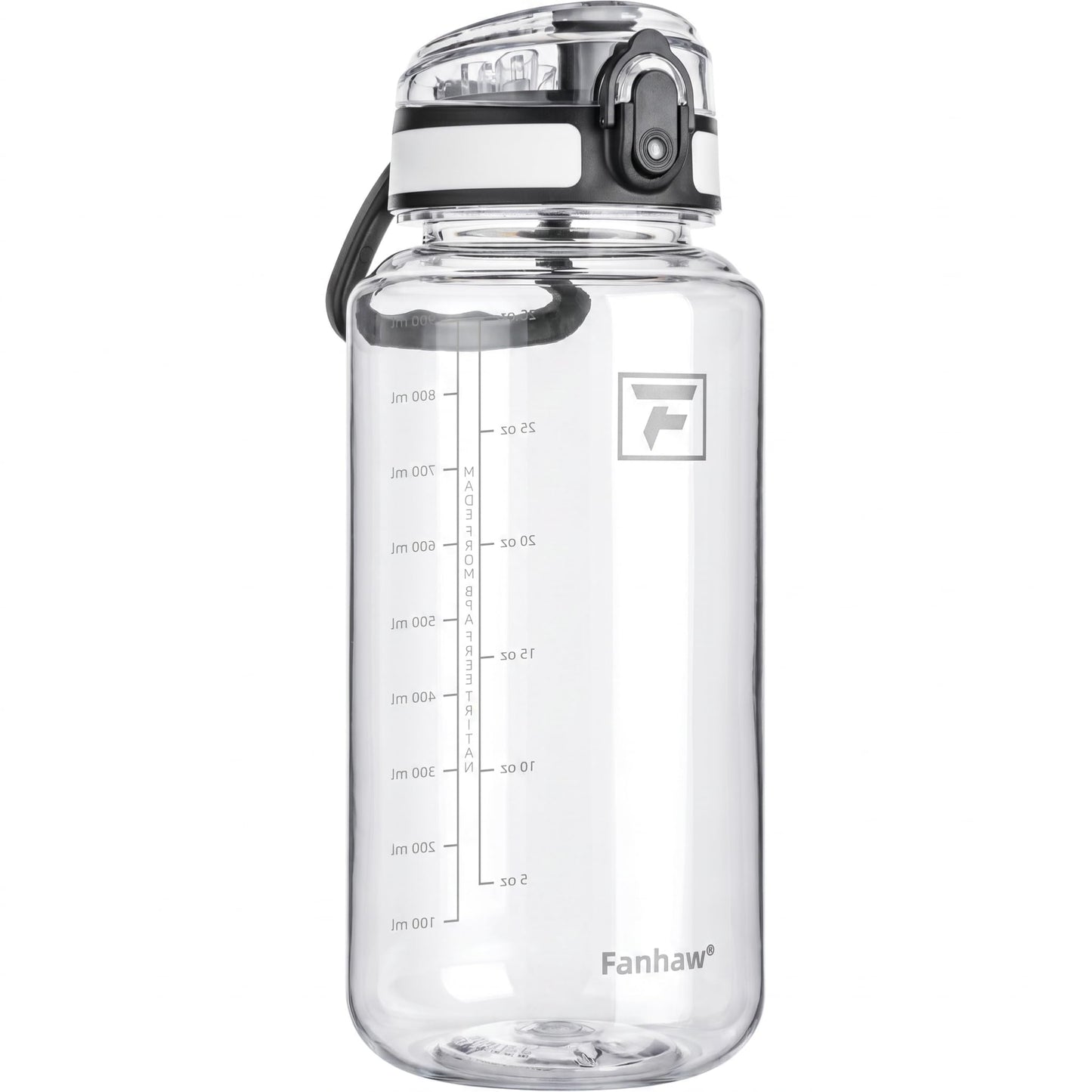 Fanhaw 32 Oz Clear Tritan Water Bottle, BPA-Free & Leak-Proof, Wide Mouth with Anti-dust Chug Lid, Reusable Plastic Bottle for Gym, Travel, School & Office, Back to School Essentials (Clear&White)