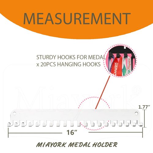 Miayork Runner Medal Hanger Display in White - Sturdy Marathon Medal Display Easy to Install-Race Medal Holder Wall Hanger for Sports Gymnastic,Soccer,Runner,Wrest,Football,Basketball