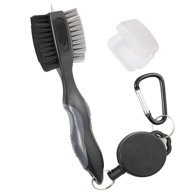 Golf Club Cleaning Brush with Retractable Nails | Oversized Dual Brush Head in Gray