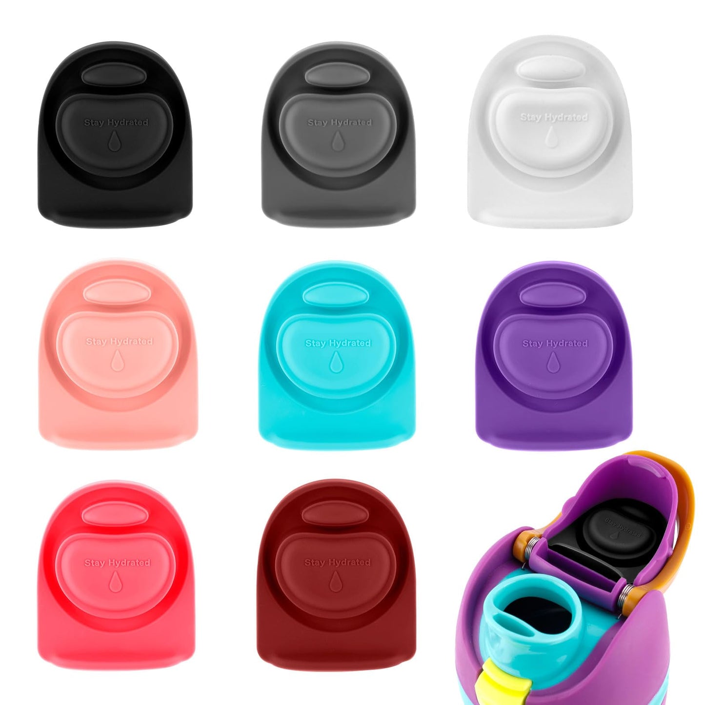 BOXOB 8pcs Silicone Bottle Stopper for Owala FreeSip 24oz 32oz, Water Bottle Plug Mouth Lid Cap Top Seal Replacement Parts Accessories Compatible with Owala 16/19/24/32/40oz (8 Colors)