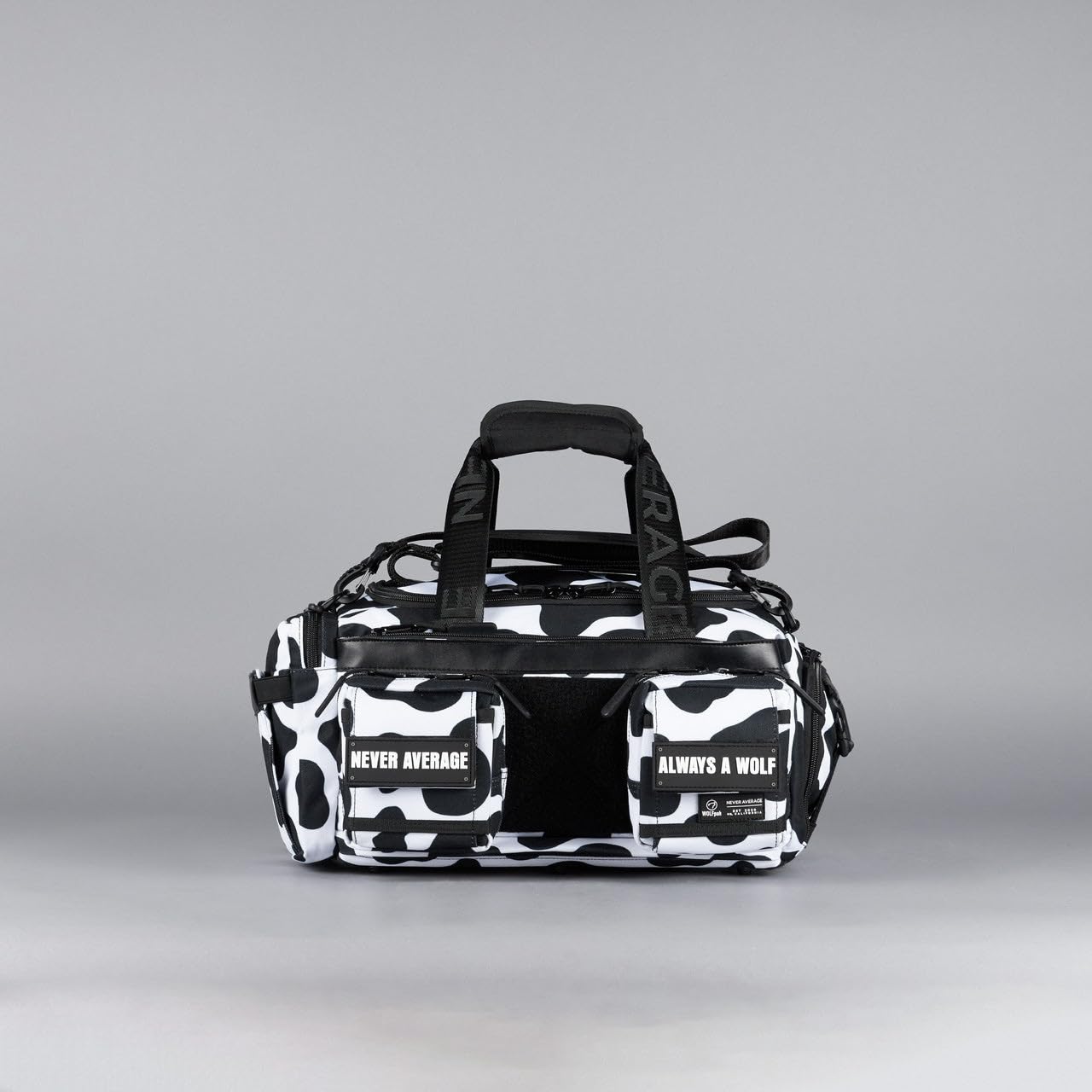 WOLFpak 20L Mini Gym Duffle Bag with Shoe Compartment (Black & White Cow)