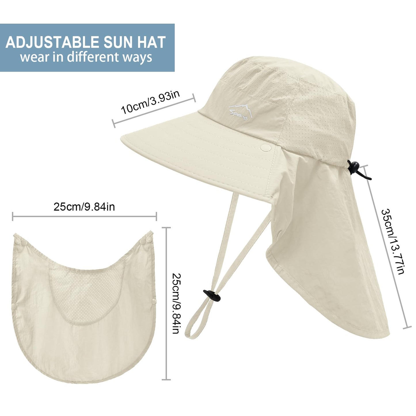 Sun Hat for Men Women with Neck Flap,UPF 50+ UV Protective Hiking Fishing Hats,Wide Brim Sun Hat for Women&Men