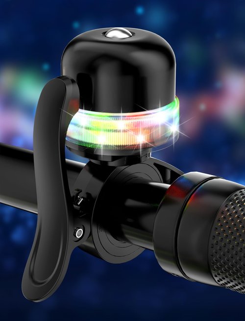 Bike Bell for Kids & Adults, Light up Bike Accessories Adjustable with Ferrules Fit for 0.74-1.25in(19-31.8mm) Bicycle Handlebars, Aluminum Made & Crisp Sound for Mountain Dirt Road Bike Ebike(Black)