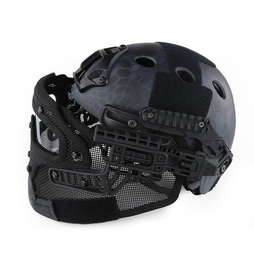 PJ Fast Tactical Helmet Airsoft Paintball Protective Helmet Full Face Mask Molle Mesh Breathable Goggles for Military CS Paintball Shooting, Hunting, Cycling, Motorcycle, Outdoor Sports