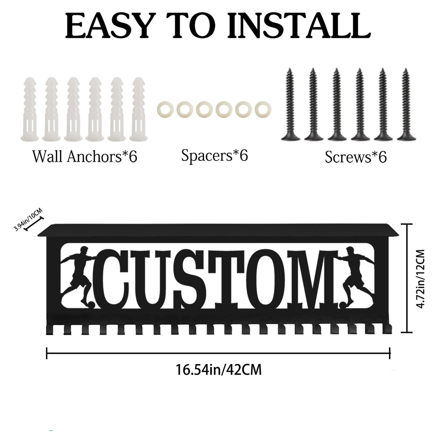 Xiuyours Personalized Medal Holder with Name Hooks Custom Hanger Display for Awards Ribbons Wall Gymnastics Runners Boys Girls Kids Customized Gift Sports Display Metal Medal Rack