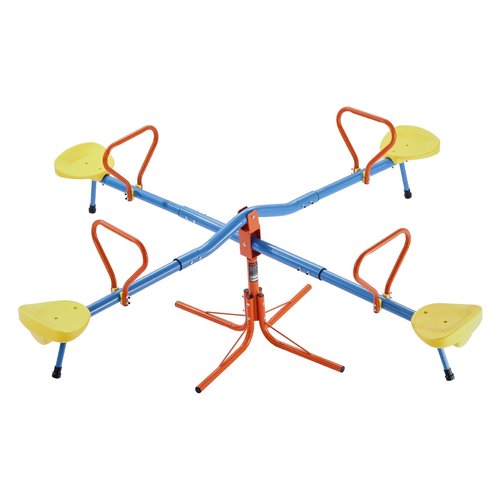 VEVOR Seesaw Teeter Totter for Kids, 110 lbs Load Capacity per Seat, Sit and Spin Teeter Totter with 4-prong Support Legs, Playground Equipment with Swiveling 360 Degrees Rotating for Aged 3+, 4 Seats