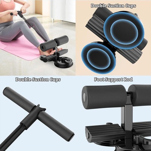 Ab Training Auxiliary Device, Adjustable Sit up Exercise Equipment for Home, Abdominal Muscles Full Body Training for Girl and Men, with Suction Cup and Resistance Band (Basic-Black)