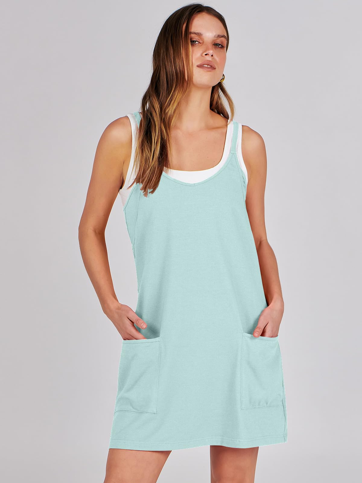 ANRABESS Women Athletic Dress Summer Tennis Workout Active Sports Mini Romper Dress Built in Shorts Travel Vacation Clothes Mint Green X-Large