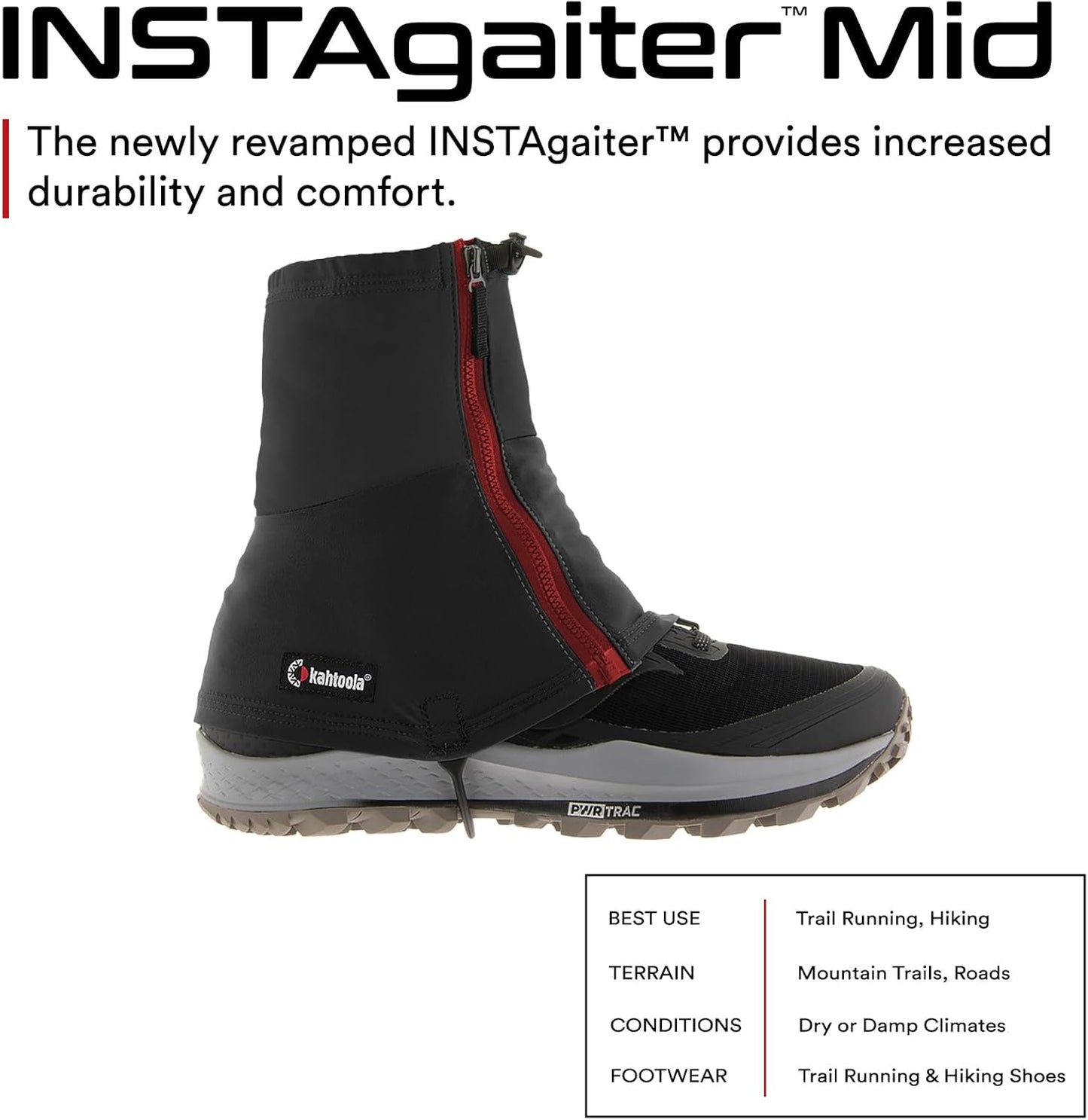 Kahtoola INSTAgaiter Mid Gaiters for Hiking, Trail Running, Mountaineering, Hunting, Rocky Terrain, Mud, Snow & Ice