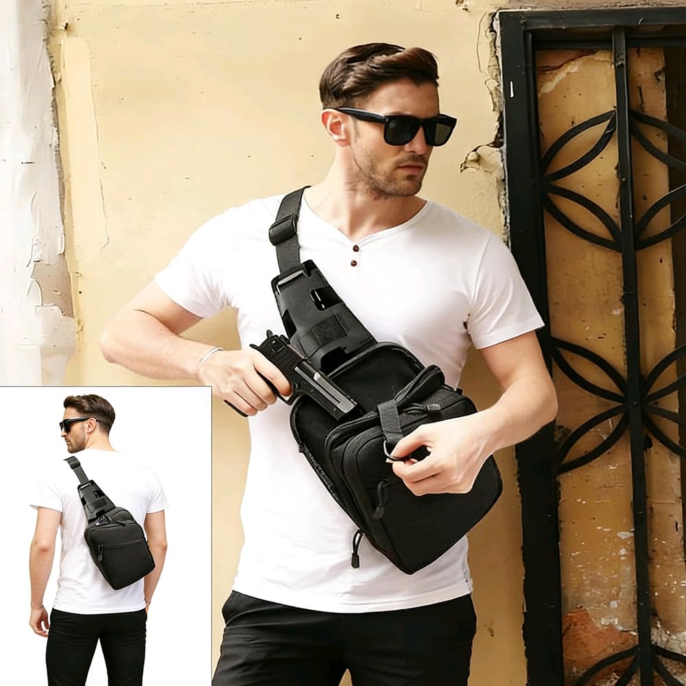 Vdones CCW Concealed Carry Chest Bag with Gun Holster, Adjustable Tactical Sling Bag Crossbody EDC Gun Carry Bag for Men