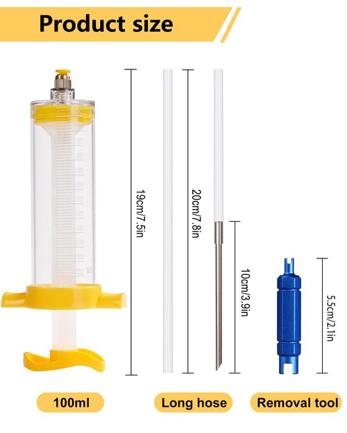 CHUMXINY Tubeless Sealant Injector,120 ML Tire Sealant Injector with Push-in Metal Connector for Presta Schrader Valve