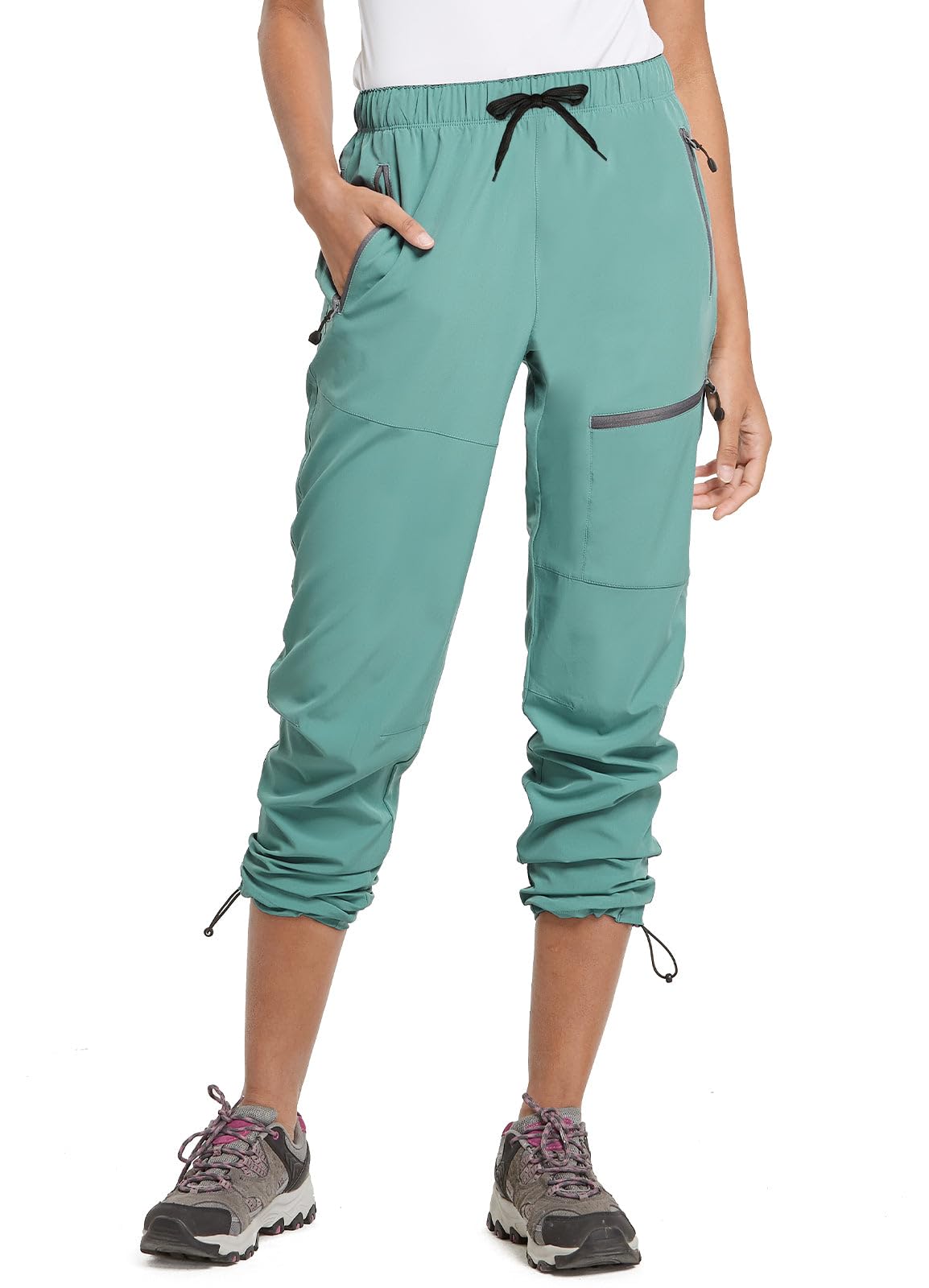 baleaf Cargo Pants for Women Petite Joggers Lightweight Quick Dry Pant Water Resistant 27'' Travel Workout Athletic Trip 27''-Pond XL