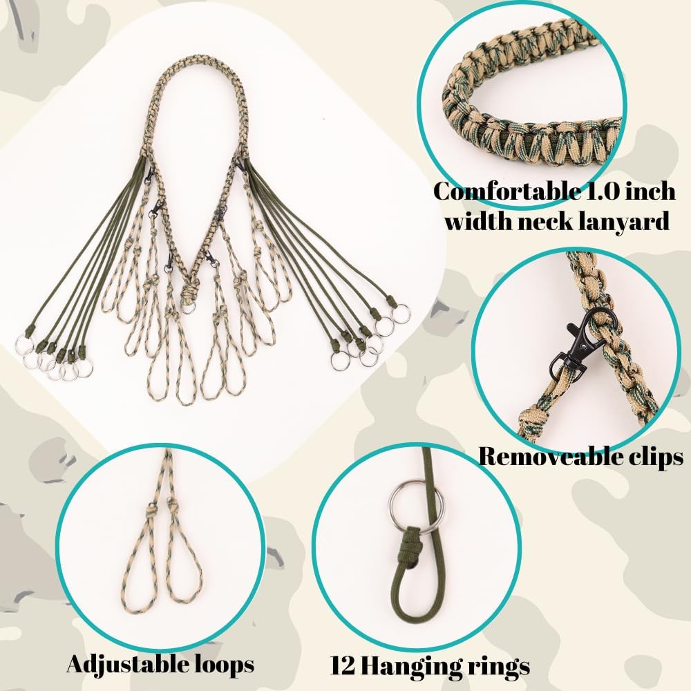 2 in 1 Duck Call Lanyard with 12 Slip Rings and 12 Adjustable Loops Paracord Hunting Goose, Whistle Lanyard Nylon Game Call Lanyard Duck Hunting Accessories