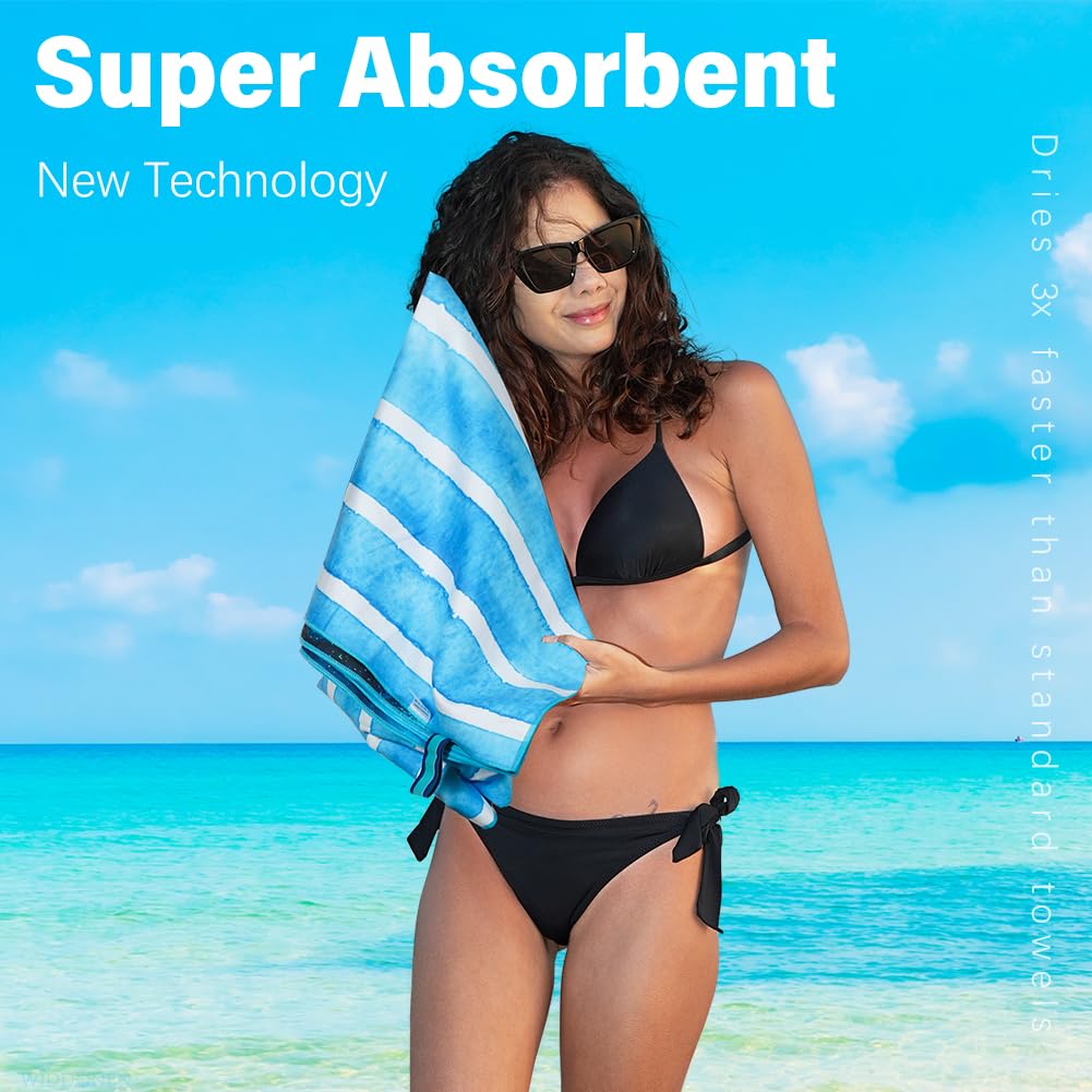 Widdonen Lightweight Thin Microfiber Beach Towel Sand Free Quick Dry Absorbent Compact Soft Pool Swim Travel Towels Extra Large Oversized Beach Accessories Packable Essentials Stuff Gifts for Adult