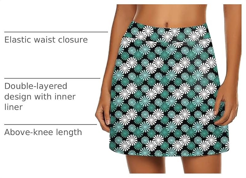 Ekouaer Active Skort for Women - Lightweight Golf Tennis Running, Green Flower Large