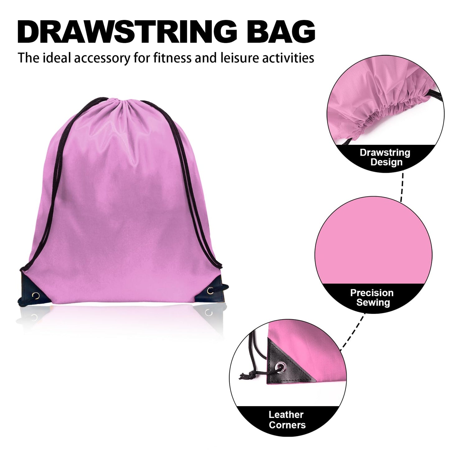 GoodtoU Drawstring Backpack Nylon Draw String Bags Pack Bulk Cinch Sack Gym Bag Drawstring Backpack for Sport, Traveling, Team (Pink, 16Pcs)