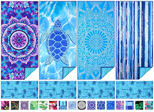 TwoYek Microfiber Beach Towel 71x32 Inches Extra Large Mandala Turtle Stripe 4 Pack