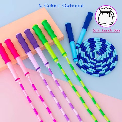 TYSISKNO 2 Pack Jump Rope for Kids Girls and Boys, Soft Beaded Jump Ropes, Adjustable Skipping Rope, Tangle-Free Segmented Rope for Kids and Adults Exercise, Workout and Weight Loss,9.2Ft(Blue&Green)