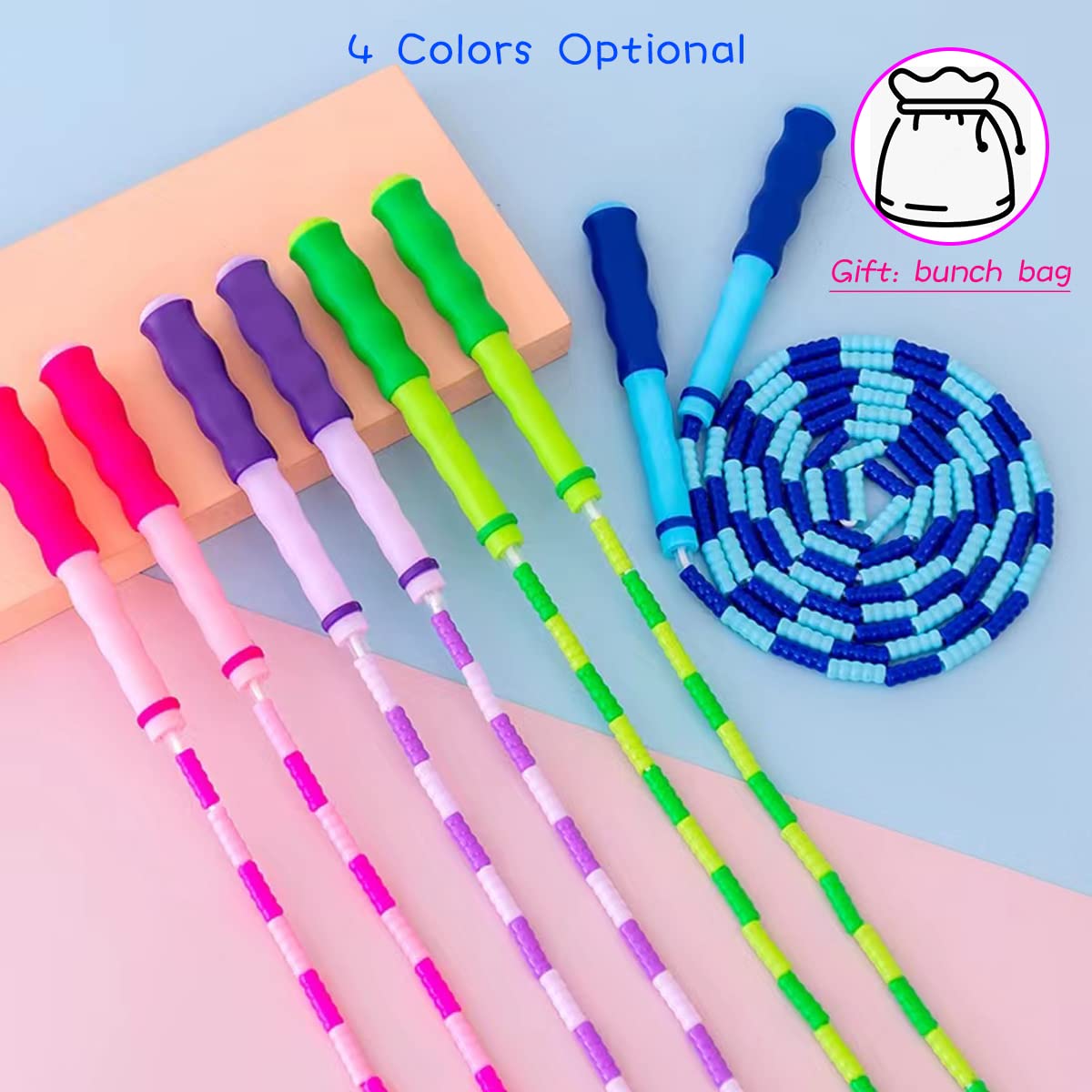 TYSISKNO 3er-Pack Springseil für Kinder, Mädchen und Jungen, weiche Perlen-Springseile, verstellbares Springseil, hält Fit, Training – 2.5 m