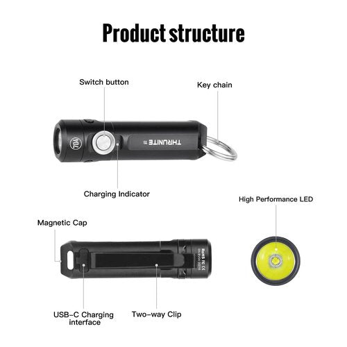 ThruNite Ti Keychain Flashlight, Customized Edition with 704 Tactical, 650 Lumens USB-C Rechargeable Compact Pocket Light with Magnetic Tailcap, for Camping, Everyday Carry (Black Cool White)