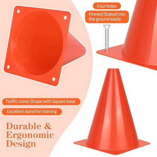 PXZBLG 12/24/50pcs Soccer Cones, 7 Inch Soccer Cones, Plastic Traffic Cones, Training Cones for Basketball Football Skating Drills Practice (7", 12pcs)