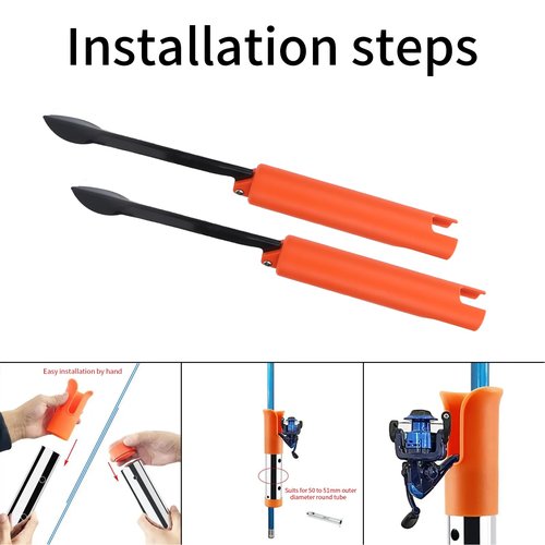 Foldable Fishing Rod Holder (2-Pack) - Orange ABS/Stainless Steel Ground Insert Pole Stand, 3.8cm Universal Diameter for Bank/Beach Fishing, Compact & Durable Accessory